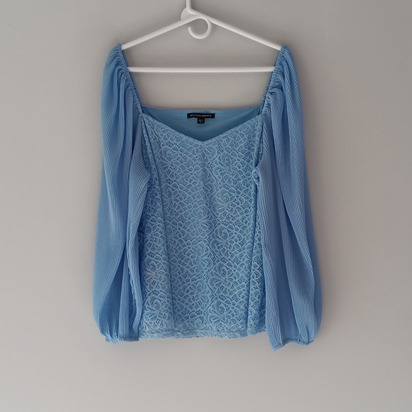 Boston Proper Long Sleeve Sweetheart Pleated Blouse Light Blue Extra Large - Picture 12 of 12